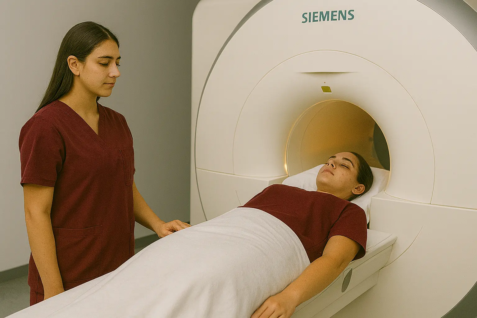 MRI technology student working with an MRI scanner